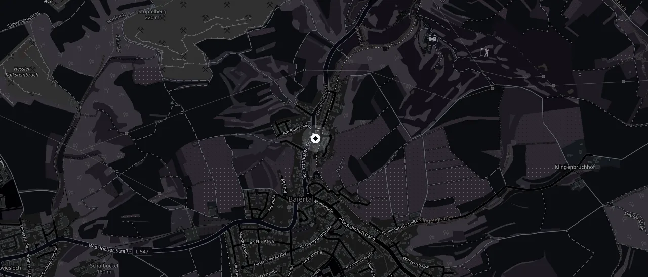 Kartenausschnitt von Wiesloch-Baiertal mit der Werkstatt an der Schatthäuser Straße 44